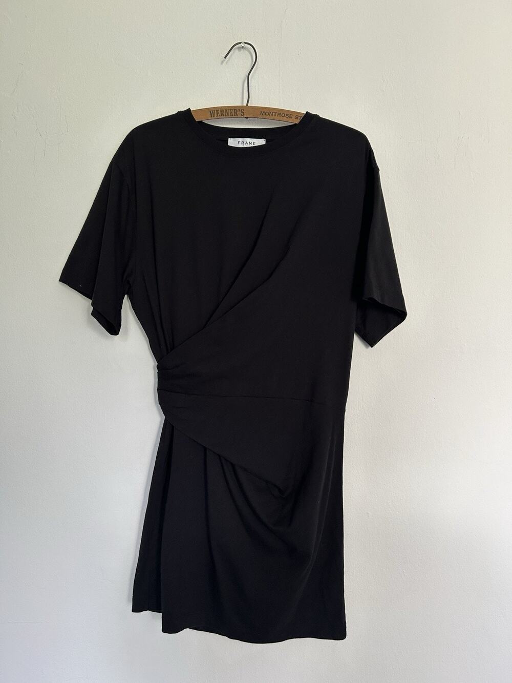 FRAME Noir Tee Dress Womens Small Black Organic Cotton Ruched T Shirt Dress